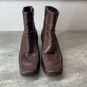 Hush Puppies Wedge Ankle Boots Womens 7M Brown Leather Square Toe Zip